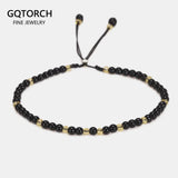 Natural Stone Small Beads Bracelets For Women Black Onyx Handmade Yoga Healing Balance 925 Silver Reiki Prayer Thin Bracelets - GQTORCH Jewelry