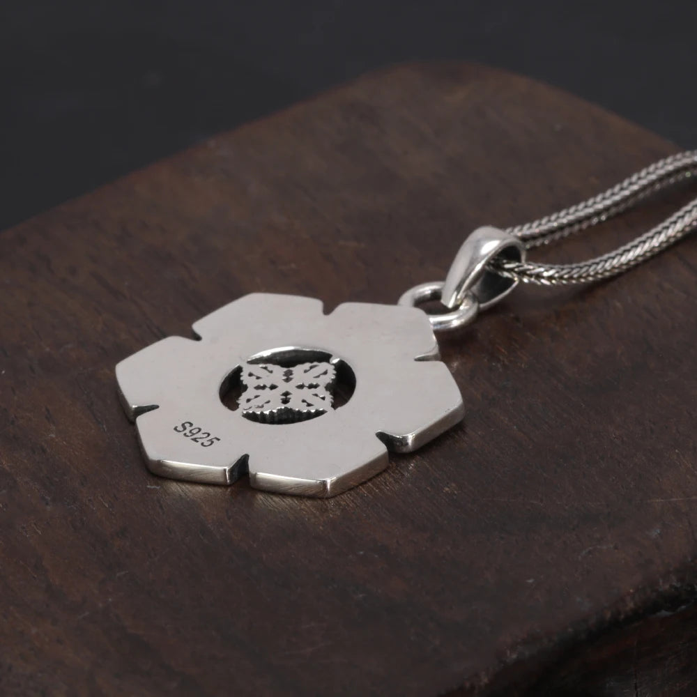 Real 925 Sterling Silver Mantra Pendant Six Words Om Buddhist Jewelry Vintage Women Men Accessories