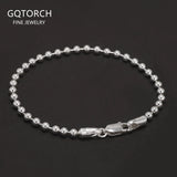 Real 925 Sterling Silver Handmade 3mm Bead Ball Strand Chain Bracelet Unisex Simple Classic Fashion Charm Hand Jewelry