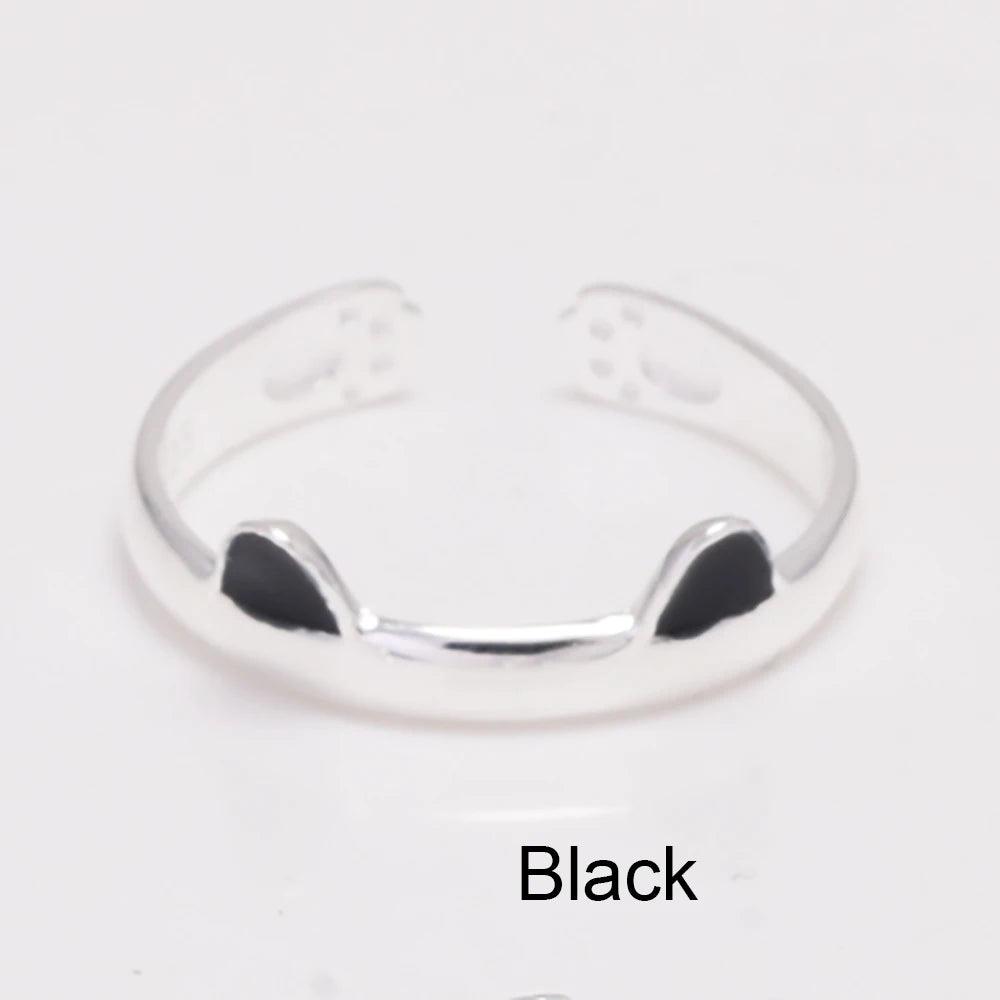 Real Pure 925 Sterling Silver Cute Cat Rings For Women Totoro Open Ring Silver Fashion Jewelry - GQTORCH Jewelry