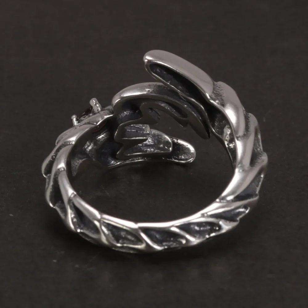 Solid 925 Sterling Silver Jewelry Mens Ring With Garnet Natural Stone Scorpion Male Openning Ring - GQTORCH Jewelry