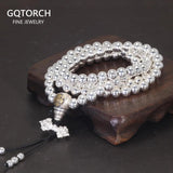 Real 925 Sterling Silver Multi Layers Round 108 Beads Bracelet For Women Buddhist Handmade DIY Beaded Jewelry - GQTORCH Jewelry