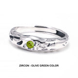 Solid 925 Sterling Silver Zircon Birthstone Ring for Women Irregular Hammered Adjustable Simple Fashion Daily Jewelry Party Gift