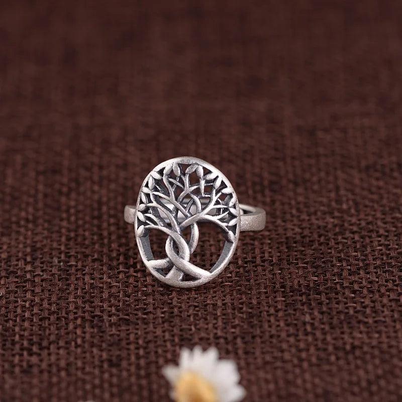 Real 925 Sterling Silver Tree of Life for Women Hollow Design Rings Earrings Pendant Jewelry Set Antient Viking Jewelry - GQTORCH Jewelry