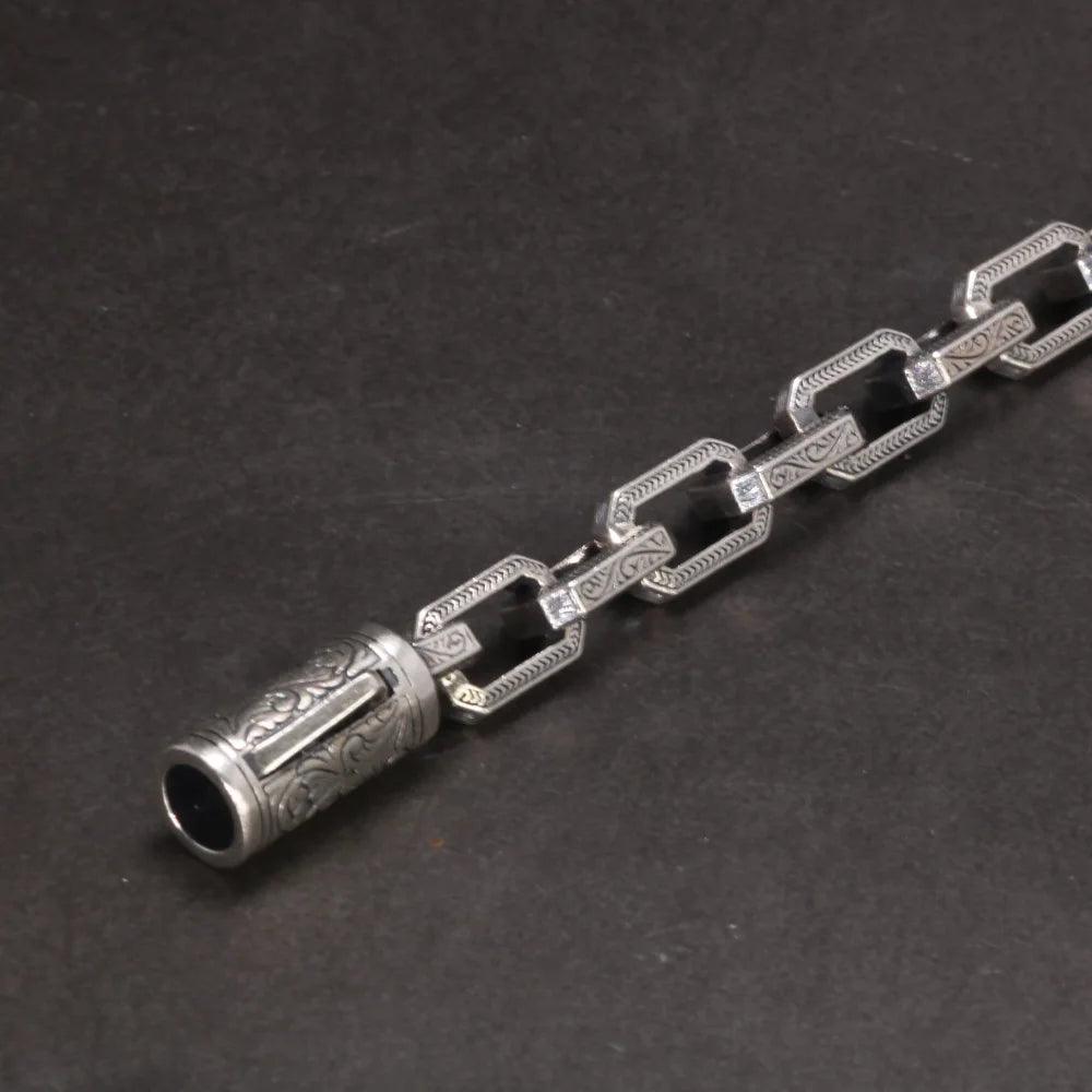 Solid 925 Sterling Silver Vintage Rattan Lace Bracelet For Men Safety Buckle Handmade Viking Mens Jewelry - GQTORCH Jewelry