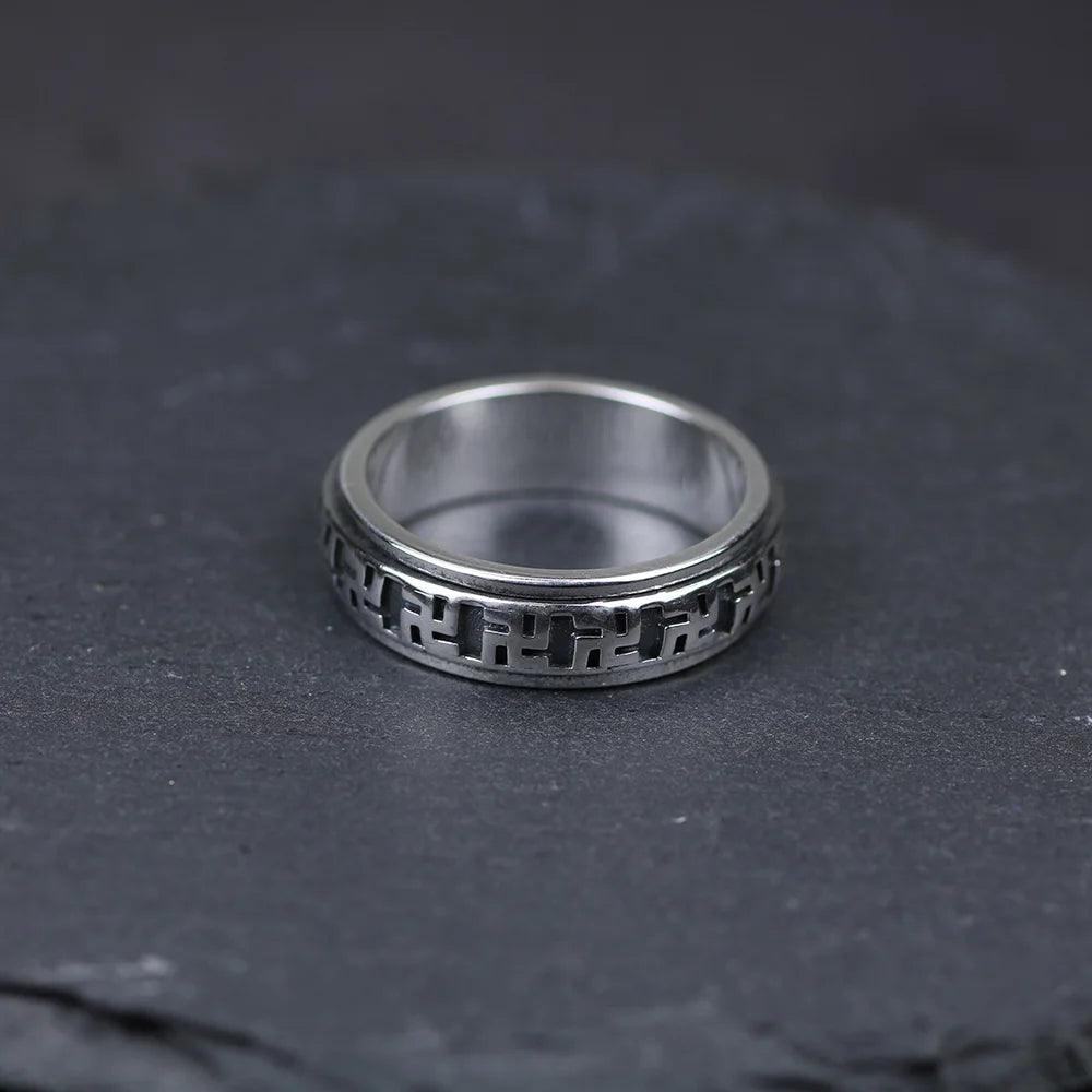 Real Pure 925 Sterling Silver Rotatable Rings Om Mani Padme Hum For Women And Men Prayer 6mm Shurangama Mantra Buddhism Jewelry - GQTORCH Jewelry