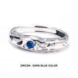 Solid 925 Sterling Silver Zircon Birthstone Ring for Women Irregular Hammered Adjustable Simple Fashion Daily Jewelry Party Gift