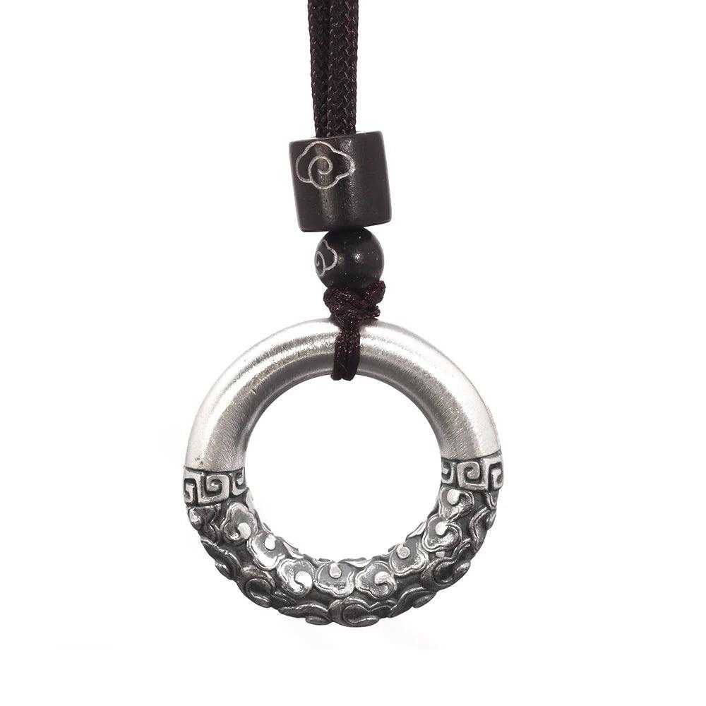 Pendant & Necklace Solid 999 Sterling Silver Peace Buckle Auspicious Clouds Rope Sweater Chain Men Women Buddhist Couple Jewelry - GQTORCH Jewelry