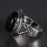 Real Pure 925 Silver Rings Cool Antique Turkey Ring For Men With Natural Stone Oval Black Onyx Turkish Jewellery Anelli Uomo - GQTORCH Jewelry