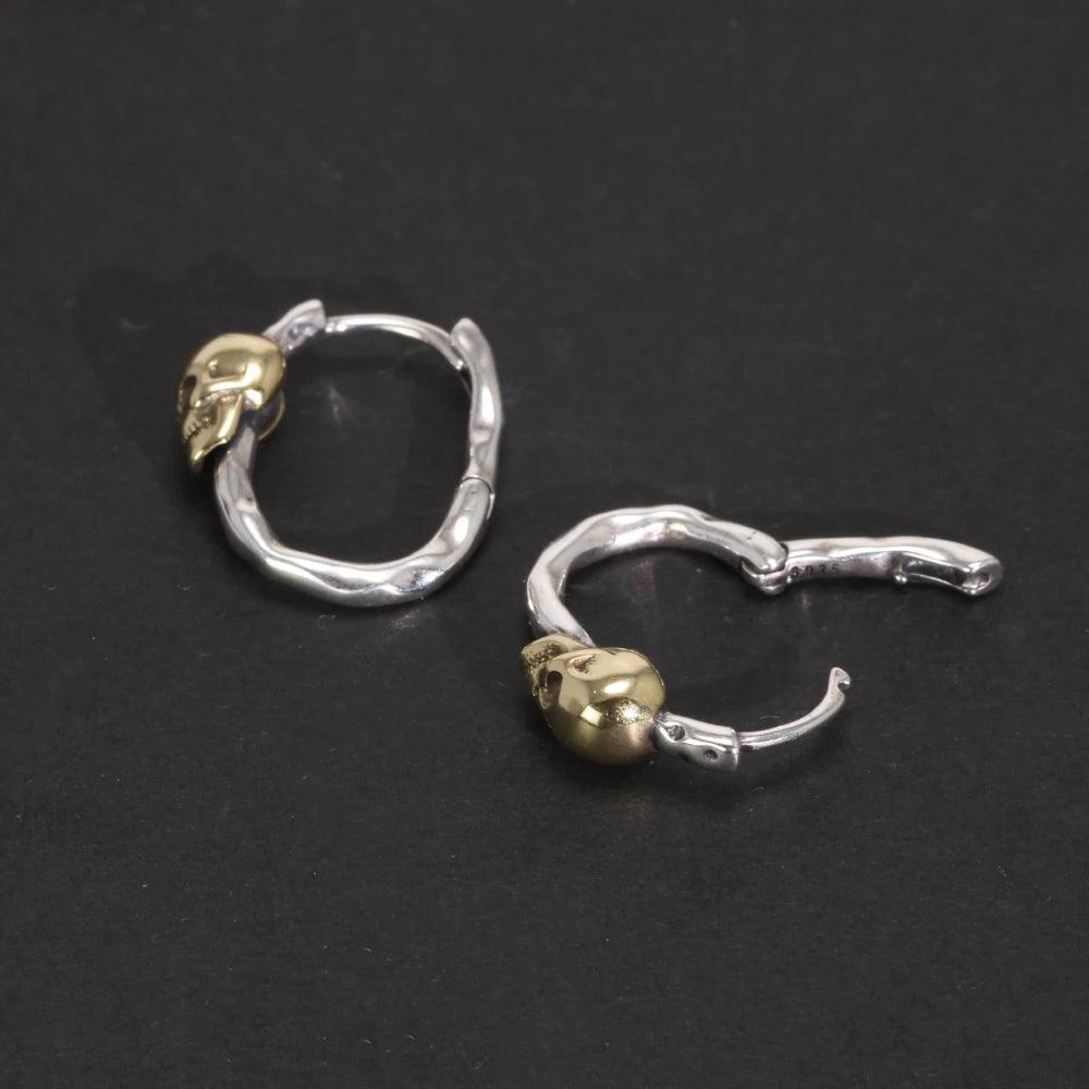 S925 Sterling Silver Skull Gold Plated Hoop Earrings Vintage Punk Earrings Men and Women Jewelry - GQTORCH Jewelry