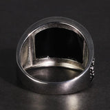Vintage Punk 925 Rings With Natural Black Onyx Stone Unique Curved Surface Biker Rings For Men - GQTORCH Jewelry