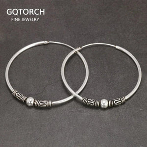 16mm 20mm 30mm 40mm Real 925 Sterling Silver Hoop Earrings for Women Round Circle Retro Vintage Antique Style Women's Jewelry - GQTORCH Jewelry