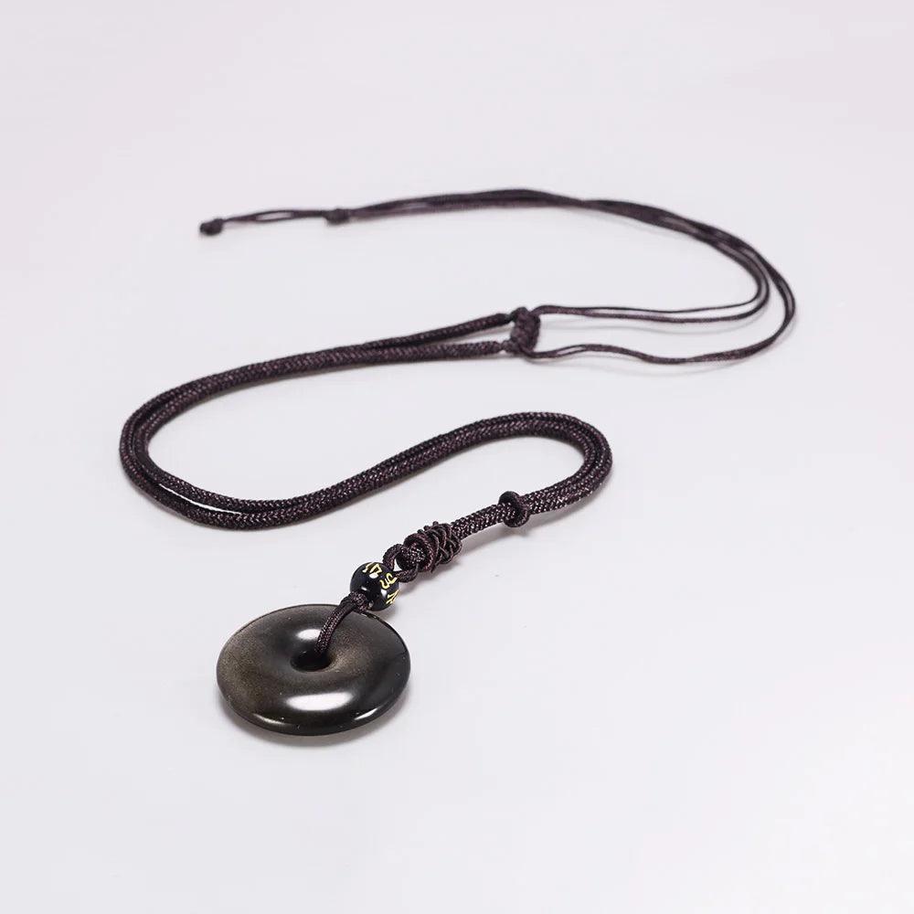 Natural Stone Pendant Necklace Obsidian 30mm Peace Buckle Amulet For Women Men Lucky Jewelry - GQTORCH Jewelry