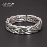 Heavy 999 Sterling Silver Braided Bracelet For Men Retro Solid Thick Handmade Viking Jewelry Opening Adjustable - GQTORCH Jewelry