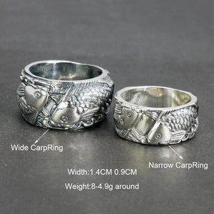 Real 925 Sterling Silver Jewelry Engraved Double Carp Fish Rings For Women and Men Lovers Couples Gift - GQTORCH Jewelry