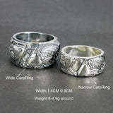 Real 925 Sterling Silver Jewelry Engraved Double Carp Fish Rings For Women and Men Lovers Couples Gift - GQTORCH Jewelry