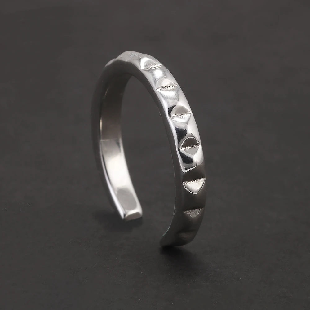925 Sterling Silver Minimalist Retro Geometric Ring for Women Men Rivet Rings Opening Type Adjustable Punk Creative Jewelry Gift