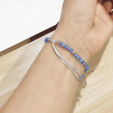 Small Beads Bracelets For Women Handmade Sea Blue Natural Stone 925 Sterling Silver Friendship Adjustable Beaded String - GQTORCH Jewelry