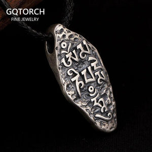 Real 925 Sterling Silver Six Words Mantra Pendant For Men and Women Vintage Antique Finish Fine Jewelry Buddhism Jewelry - GQTORCH Jewelry