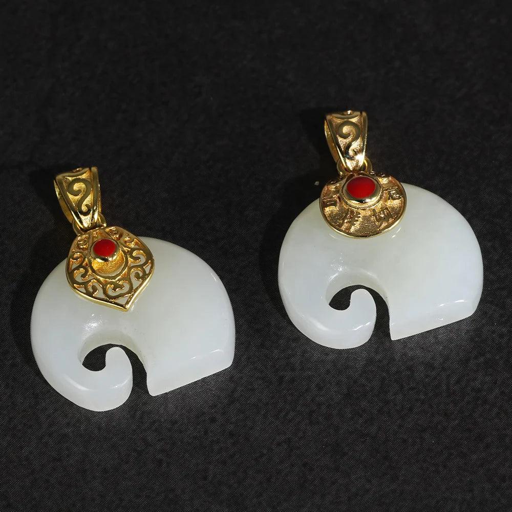 Natural Stone White Jade Elephant Pendant Gold Plated Real Silver 925 Jewelry For Women Personalized Necklace Jewelry Making - GQTORCH Jewelry