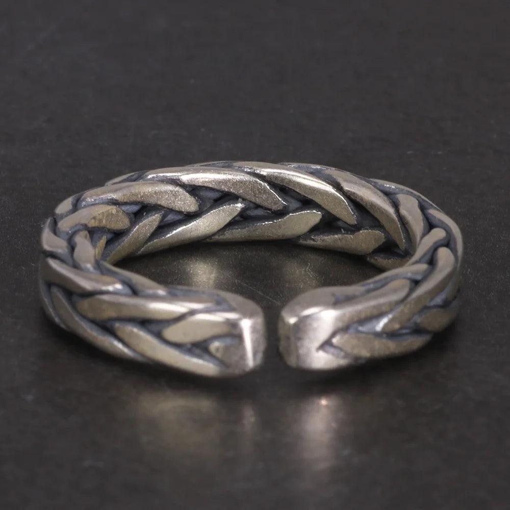Real 925 Sterling Silver Braided Rings Viking Jewelry Retro Punk Rock Adjustable Size 6-9 - GQTORCH Jewelry