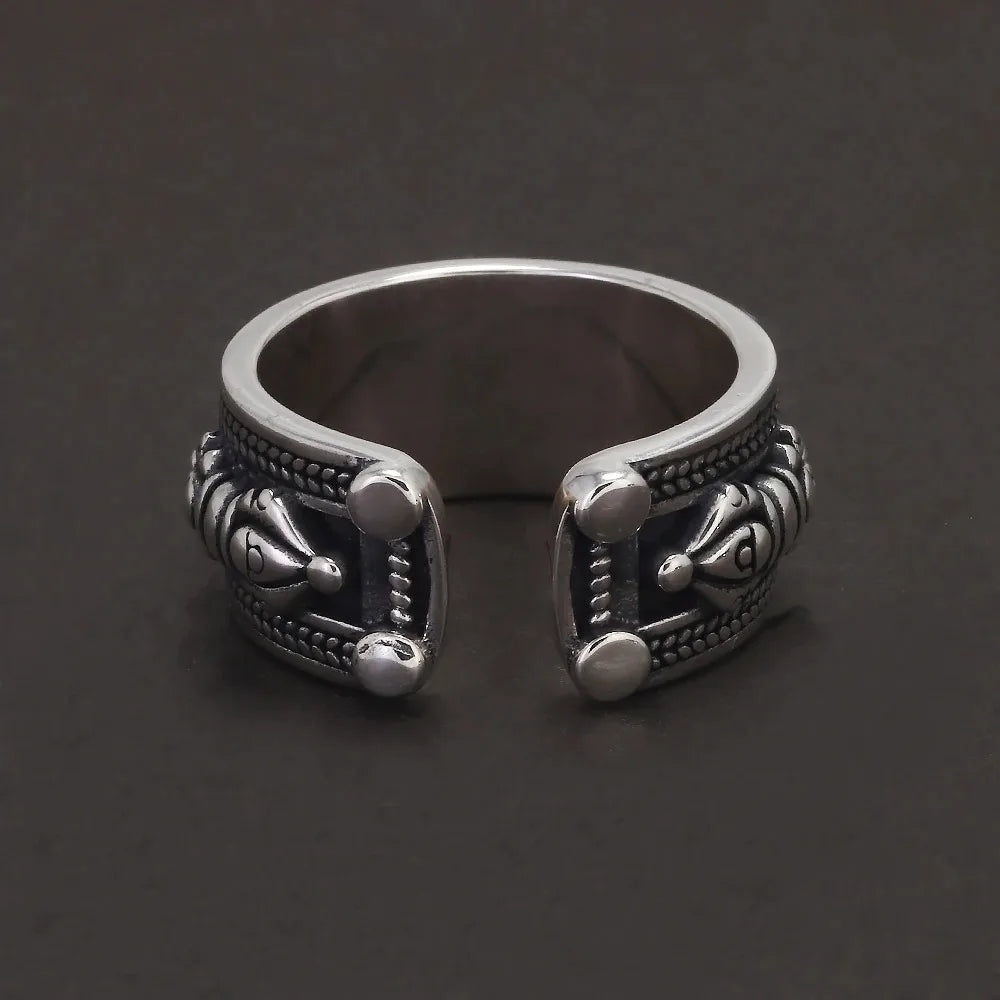 925 Sterling Silver Six Word Mantra Vajra Ring for Men Women Auspicious Knot Vintage Retro Buddhist Spiritual Protection Jewelry