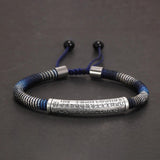 Men's Handwoven Rope Bracelet 999 Sterling Silver Tube Heart Sutra Carved Curved Lucky Rope Adjustable Chain Religious Jewelry - GQTORCH Jewelry