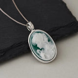 S925 Sterling Silver Natural Blue/Green Agate Goddess Oval Cameo Pendant Necklace for Women White Shell Trendy Elegant Vintage Jewelry
