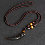 Natural Stone Black And Ice Obsidian Pendant Necklace Wolf Tooth Amulets And Talismans Couple Necklace For Women And Men - GQTORCH Jewelry