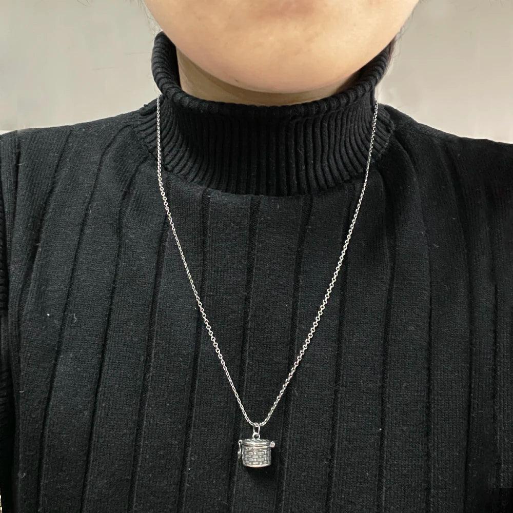 Real 925 Sterling Silver Vintage Jewelry Braid Rattan Pendant Necklace Openable Men Women Prayer Gawu Box Buddha Jewelry - GQTORCH Jewelry