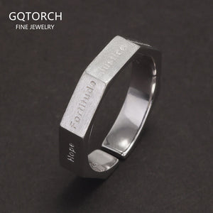 S925 Sterling Silver Faith Virtue Christian Ring for Women Men Seven Virtues Engraved Band Adjustable Geometric Antiqued Jewelry