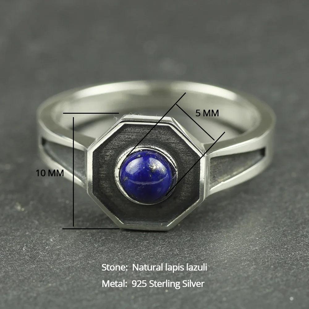 Original Design 925 Sterling Silver Rings For Men and women With Natural Lapis Lazuli Stone Hexagon Shaped Elegant Jewelry Ring - GQTORCH Jewelry