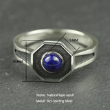 Original Design 925 Sterling Silver Rings For Men and women With Natural Lapis Lazuli Stone Hexagon Shaped Elegant Jewelry Ring - GQTORCH Jewelry