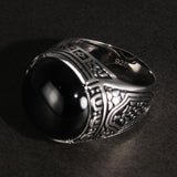 Real Pure 925 Silver Rings Cool Vintage Ring With Round Black Natural Stones Turkish Rings For Men Sterling Silver Jewelry - GQTORCH Jewelry