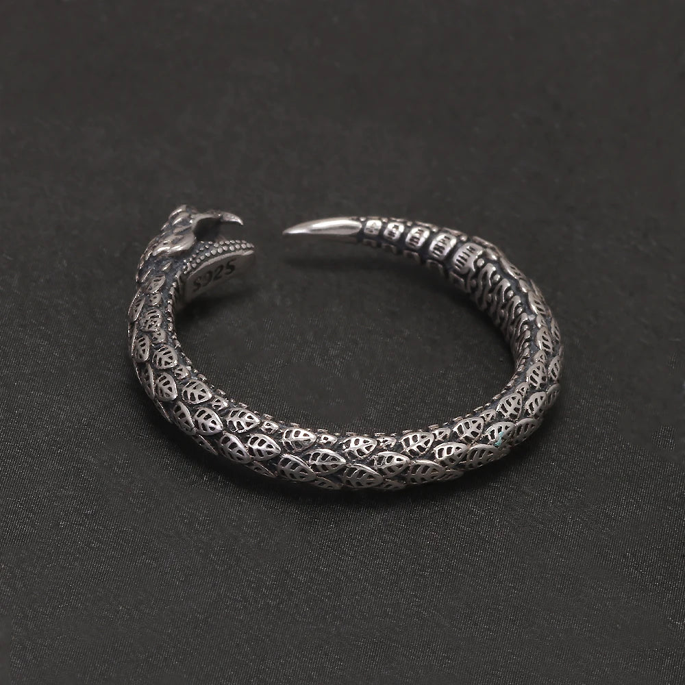 S925 Silver Gothic Antique Live Mouth Articulated Snake Open Ring for Women Men Vintage Thai Silver Color Punk Fashion Jewelry