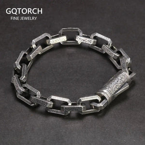 Solid 925 Sterling Silver Vintage Rattan Lace Bracelet For Men Safety Buckle Handmade Viking Mens Jewelry - GQTORCH Jewelry