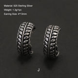 Real 925 Sterling Silver Retro Hoop Earrings for Women Men Geometric Heart Wheat Leaf Whale Vintage Punk Rock Ear Jewelry Gift