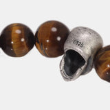 Vintage 925 Sterling Silver Skull Beaded Bracelet Natural Tiger Eye Agate Stone Beads Men Women Couple Fine Jewelry - GQTORCH Jewelry