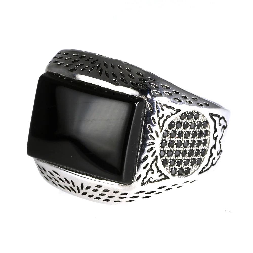 Real Pure 925 Sterling Silver Rings Retro Vintage Cool Turkey Ring For Men Mens Rings With Stones Turkish Jewelry Anel Masculino - GQTORCH Jewelry