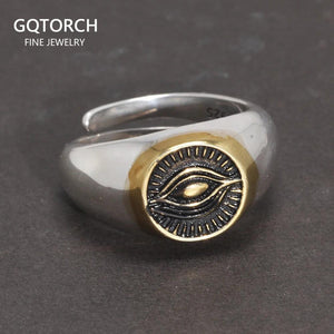 Real Solid 925 Sterling Silver Rings For Men And Women God Eye Opening Adjustable Rings Vintage Punk Fashion Jewelry - GQTORCH Jewelry