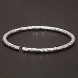 Solid 999 Pure Silver Hammered Cuff Bangle for Women Minimalist Retro Design Birthday Party Jewelry for Lady - GQTORCH Jewelry