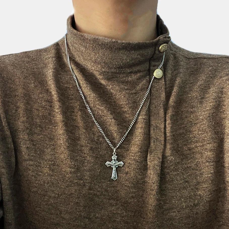 Genuine Sterling Silver 925 Christian Cross Necklace Men and Women Vintage Antique Prayer Religious Pendant Jewelry - GQTORCH Jewelry