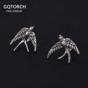 S925 Sterling Silver Vintage Men's and Women's Earrings Swallow Animal Earrings Punk Thai Silver Animal Jewelry - GQTORCH Jewelry