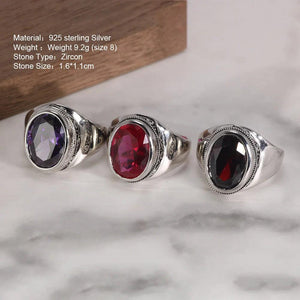 Real 925 Sterling Silver Rings For Women With Zircon Stone Amethyst Ruby Garnet Vintage Thai Silver Flower Engraved Jewelry - GQTORCH Jewelry