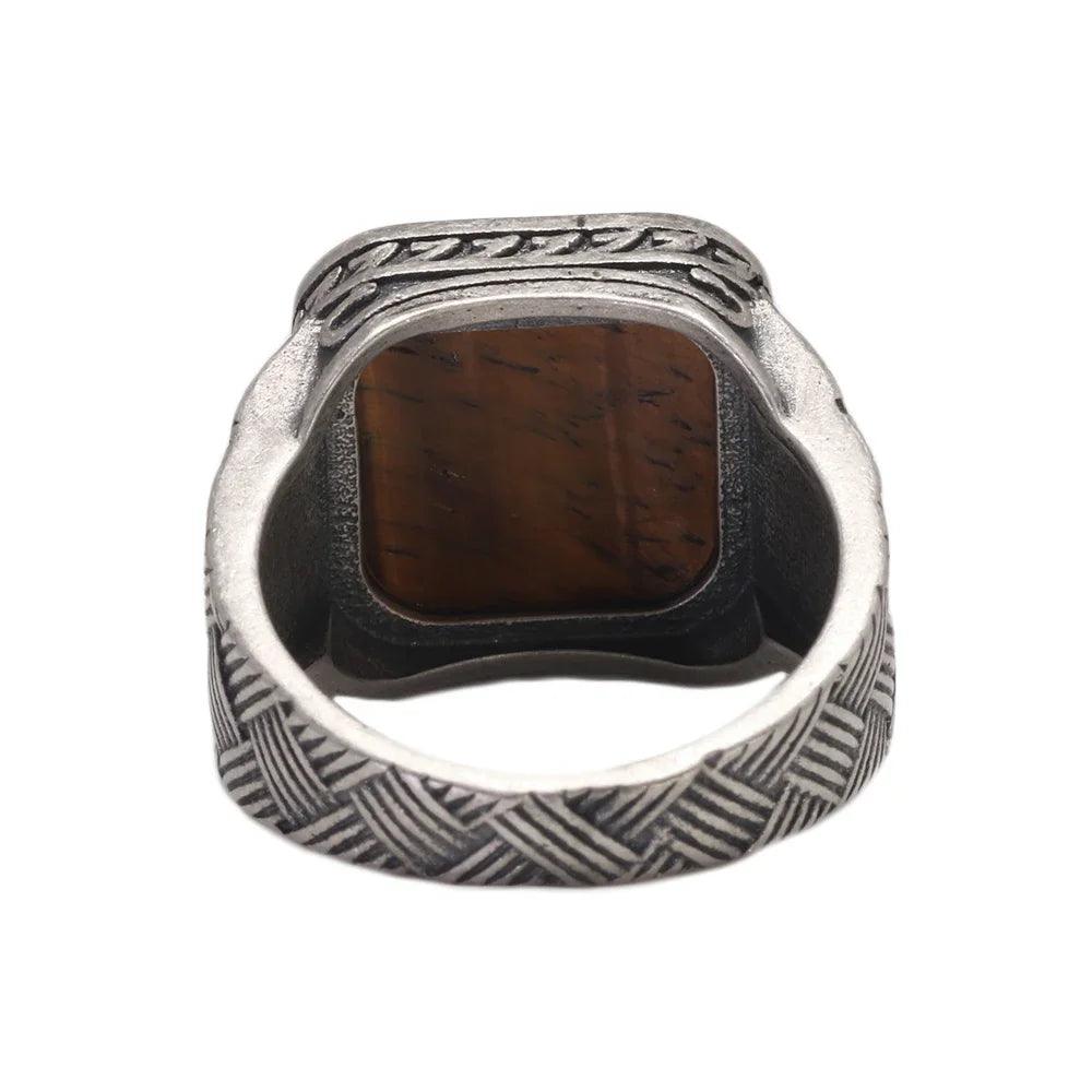 Real Pure 925 Sterling Silver Ring Antique Vintage Men's Ring Natural Agate Tiger Eye Fine Jewelry - GQTORCH Jewelry
