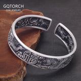 999 Pure Silver Dragon Phoenix Blessing Open Cuff Bracelet Retro Men‘s Bangle Vintage Chinese Auspicious Feng Shui Luck Jewelry - GQTORCH Jewelry