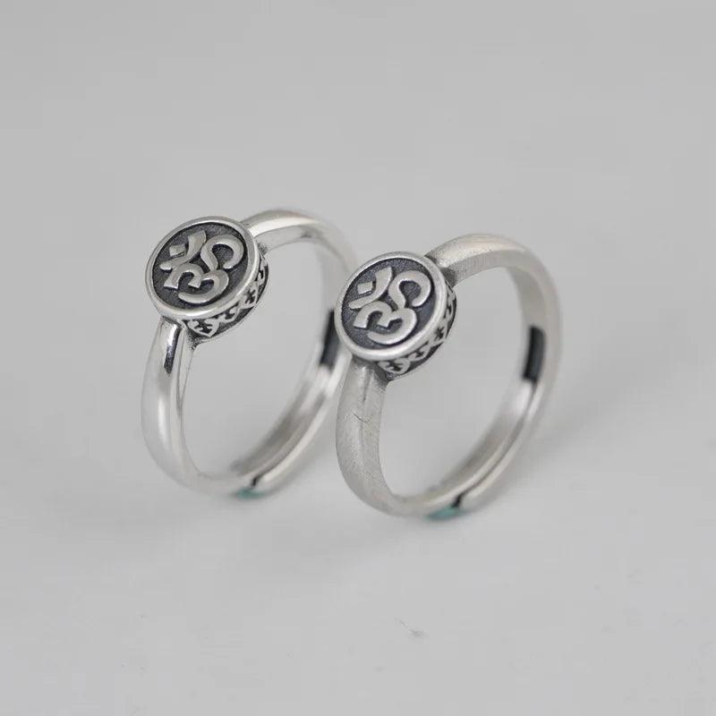 Real 925 Sterling Silver Mantra OM Ring for Men and Women Matte & Polished Opening Type Resizable Buddhism Jewelry - GQTORCH Jewelry