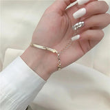 Real 925 Sterling Silver Blade Snake Chain Bracelet Simple with 4 Extension Delicate Fine Jewelry Gift for Men and Women - GQTORCH Jewelry