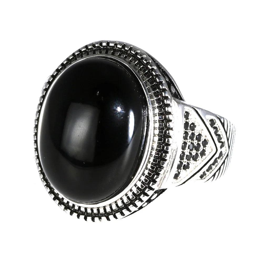 Real Pure 925 Silver Rings Cool Antique Turkey Ring For Men With Natural Stone Oval Black Onyx Turkish Jewellery Anelli Uomo - GQTORCH Jewelry