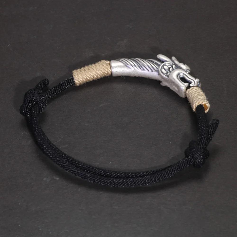 Handwoven 999 Sterling Silver Charm Lucky Red String Bracelet Dragon Men and Women's Jewelry - GQTORCH Jewelry